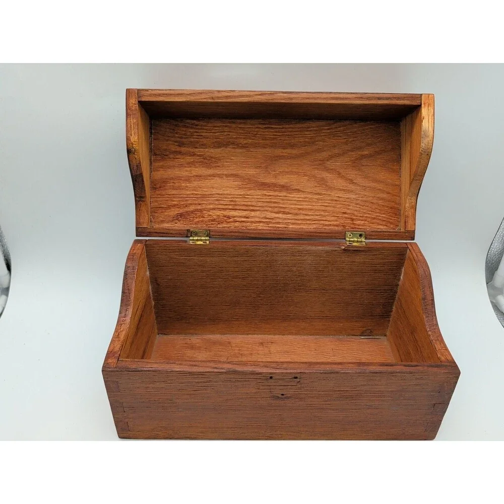 Vtg Oak Box Dovetail Handmade Hinged Lid Jewelry Watch Trinket